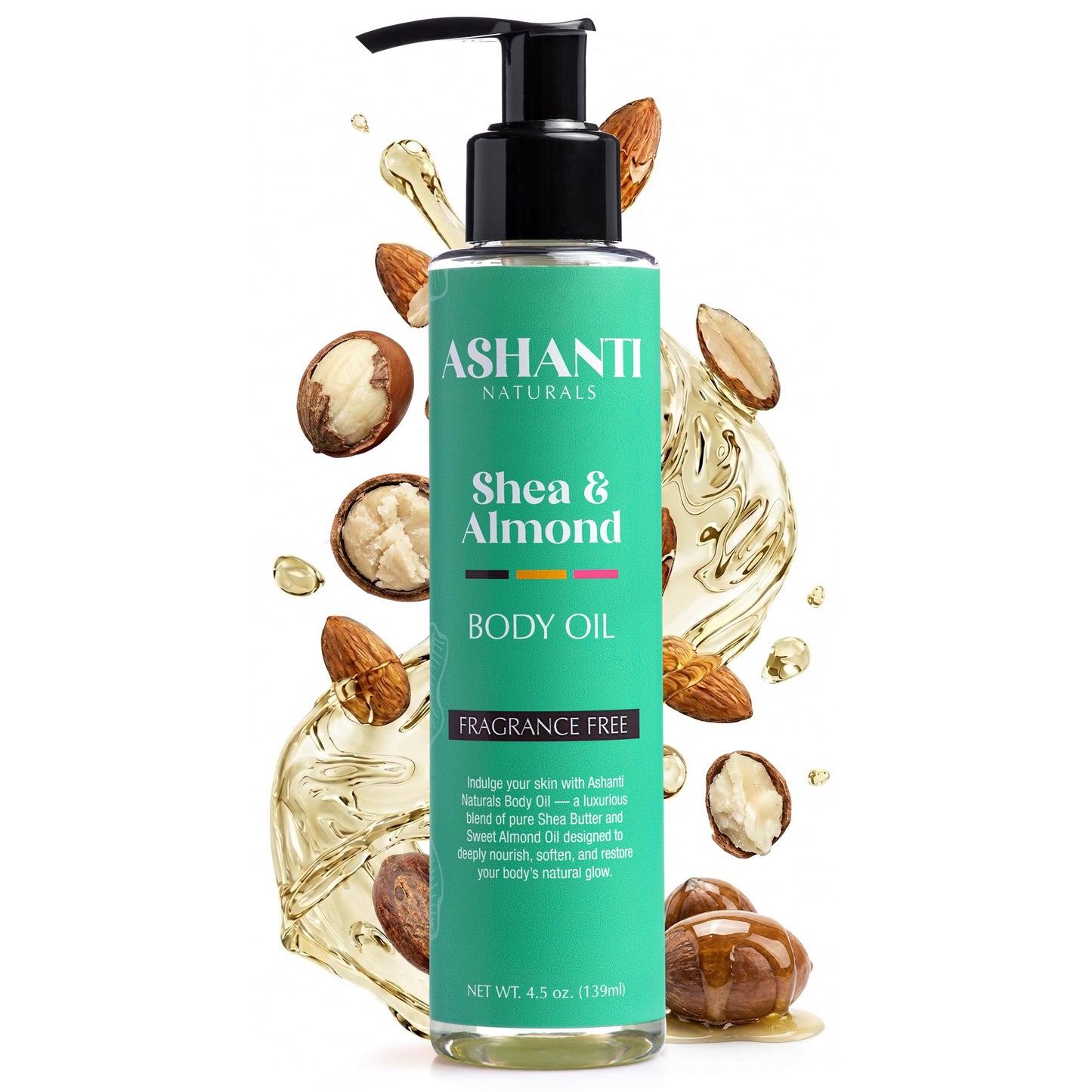 Ashanti Naturals Pure Shea and Sweet Almond Oil for Hair and Skin | Moisturizing Body Oil for Dry Skin, Scalp and Hair [Fragrance: Fragrance Free, 4 oz]