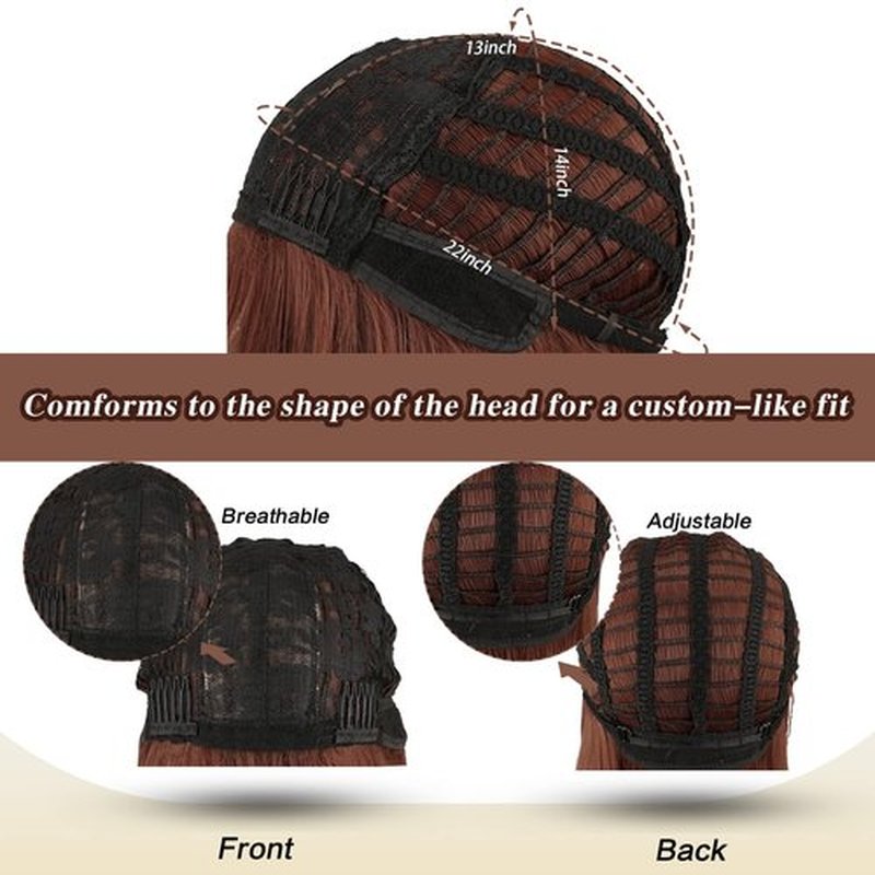 SOFEIYAN 26 inches Long Straight Wig with Bangs Auburn Synthetic Hair Replacement Wigs Heat Resistant Full Wig for Women Girls