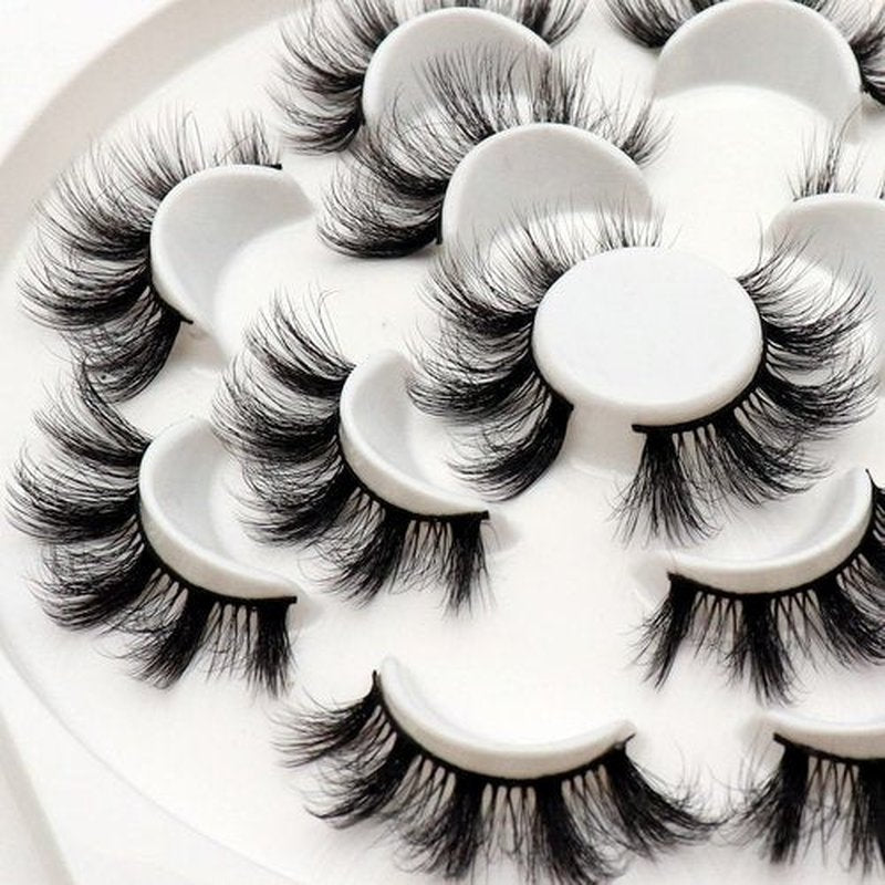 Veleasha Lashes 5D Faux Mink Lashes False Eyelashes Cat Eye Lashes Handmade Eye Lashes Wispy Fluffy Fake Lashes Luxurious Eyelashes Natural Look Volume Spike Fake Eyelashes 7 Pairs Pack (808)