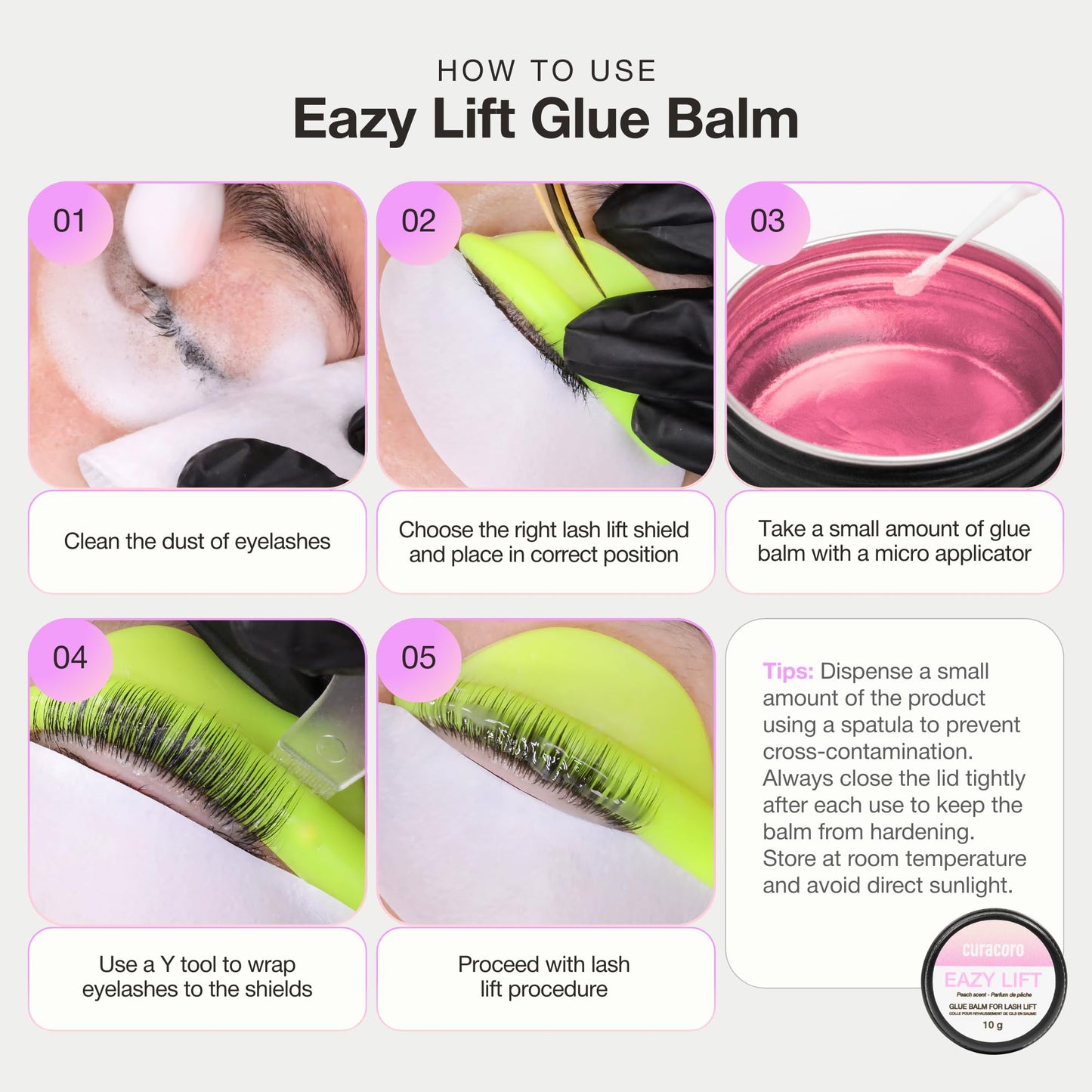 Curacoro Eazy Lash Lift Glue Balm 10g 2-in-1 Lash Lift Adhesive, Peach