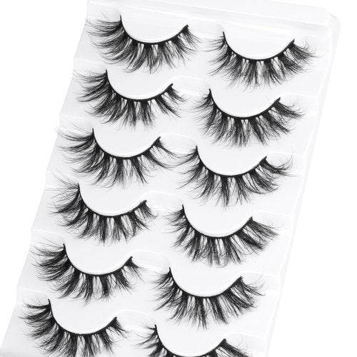 Natural Lashes Wispy Eyelashes Cat Eye False Eyelashes Strip 3D Fake Eyelashes 17MM Fluffy Faux Mink Lashes 6 Pairs