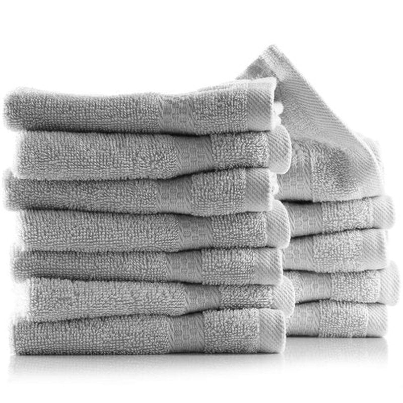Hearth & Harbor Washcloths 12 Pack - 100% Cotton Washcloth for Body and face, High Absorbent and Soft 13"x13" Body Wash Cloth, Quick Dry - Silver Grey Washcloths