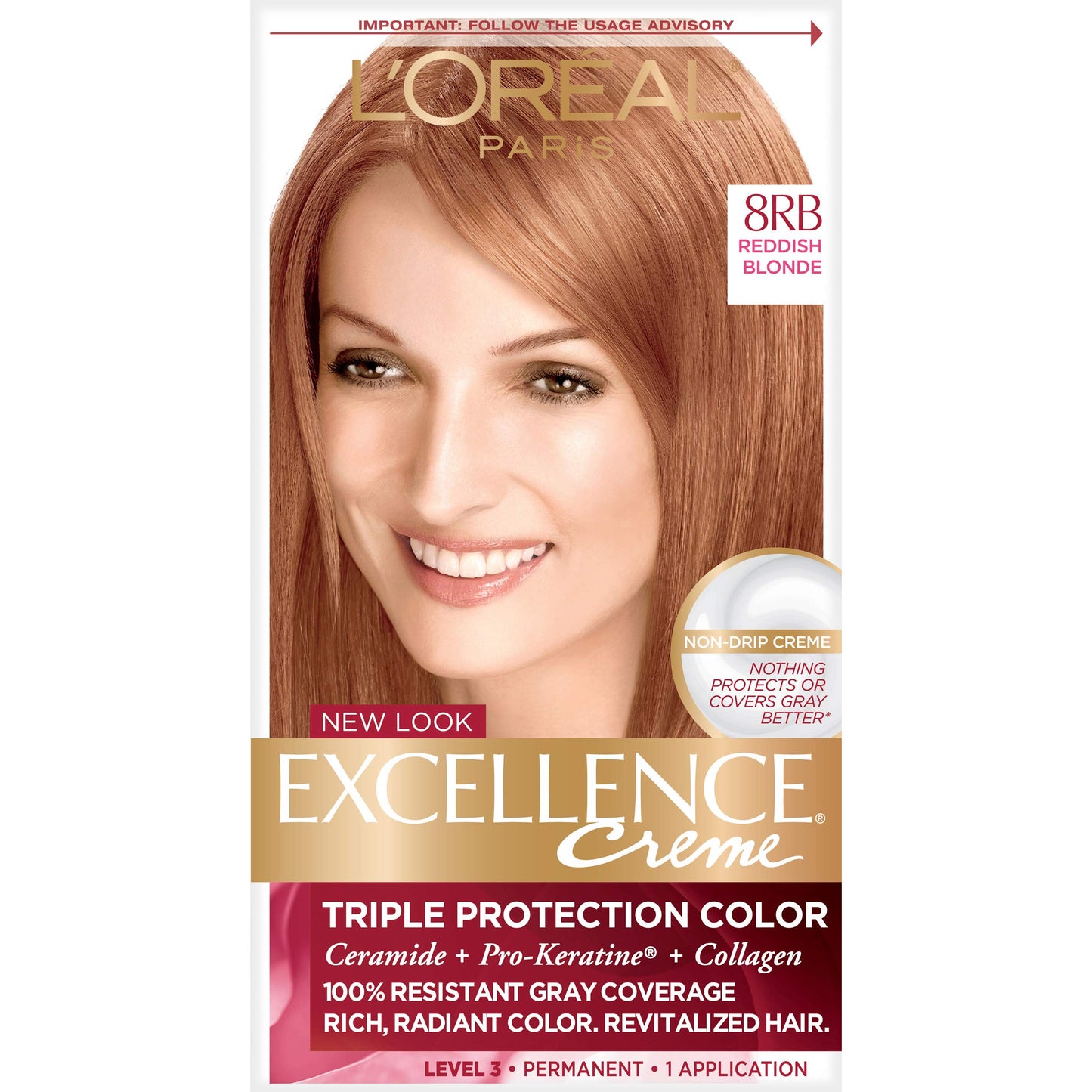 L'Oreal Paris Excellence Creme Permanent Hair Color, 8RB Medium Red Blonde 3 Count