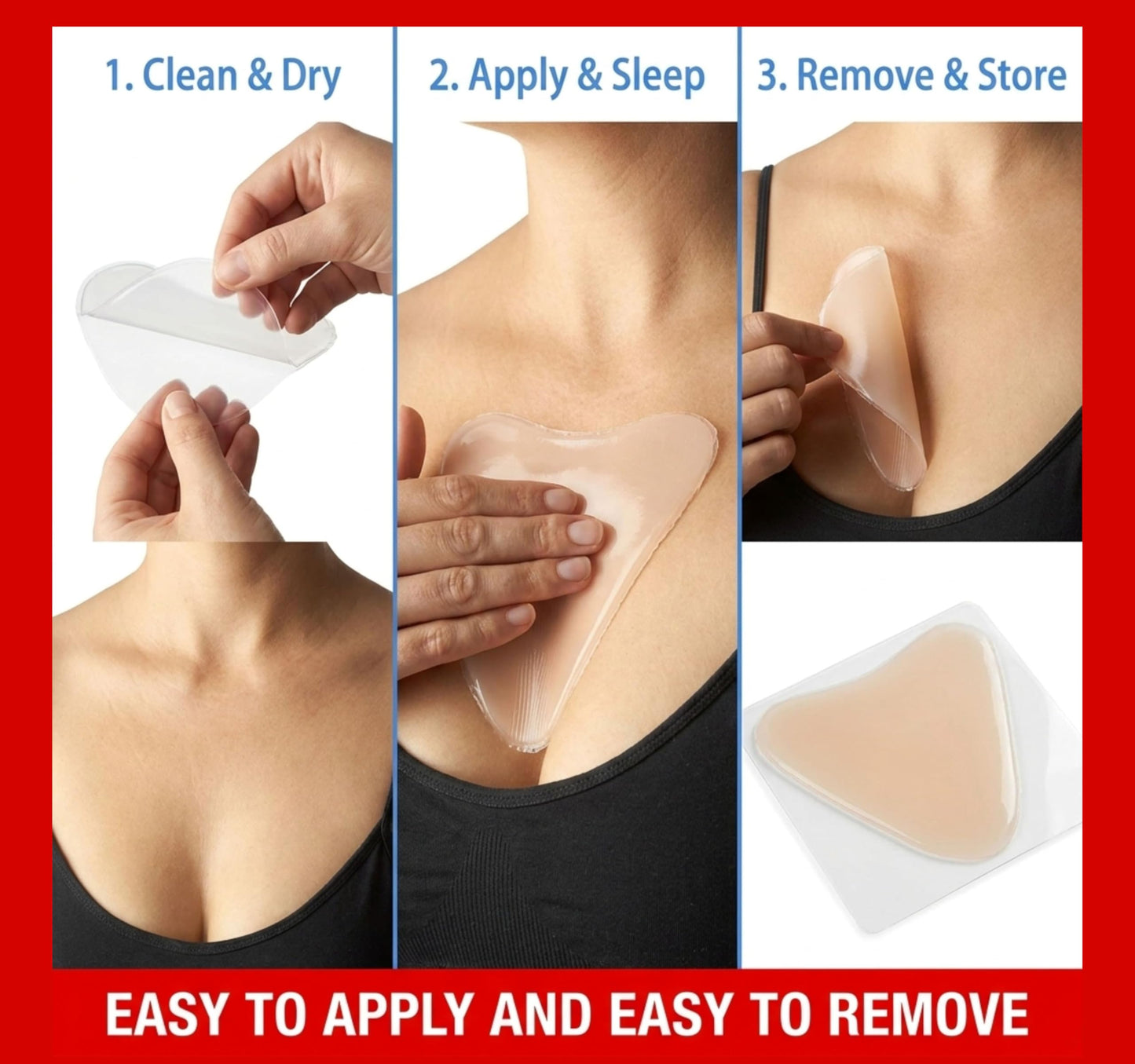DoSensePro Reusable Silicone Chest Wrinkle Pads, Set of 2 Decollete Patches for Side Sleepers, Helps Reduce Cleavage & Chest Sleep Lines, Hydrating Anti-Aging Chest Pads for Women