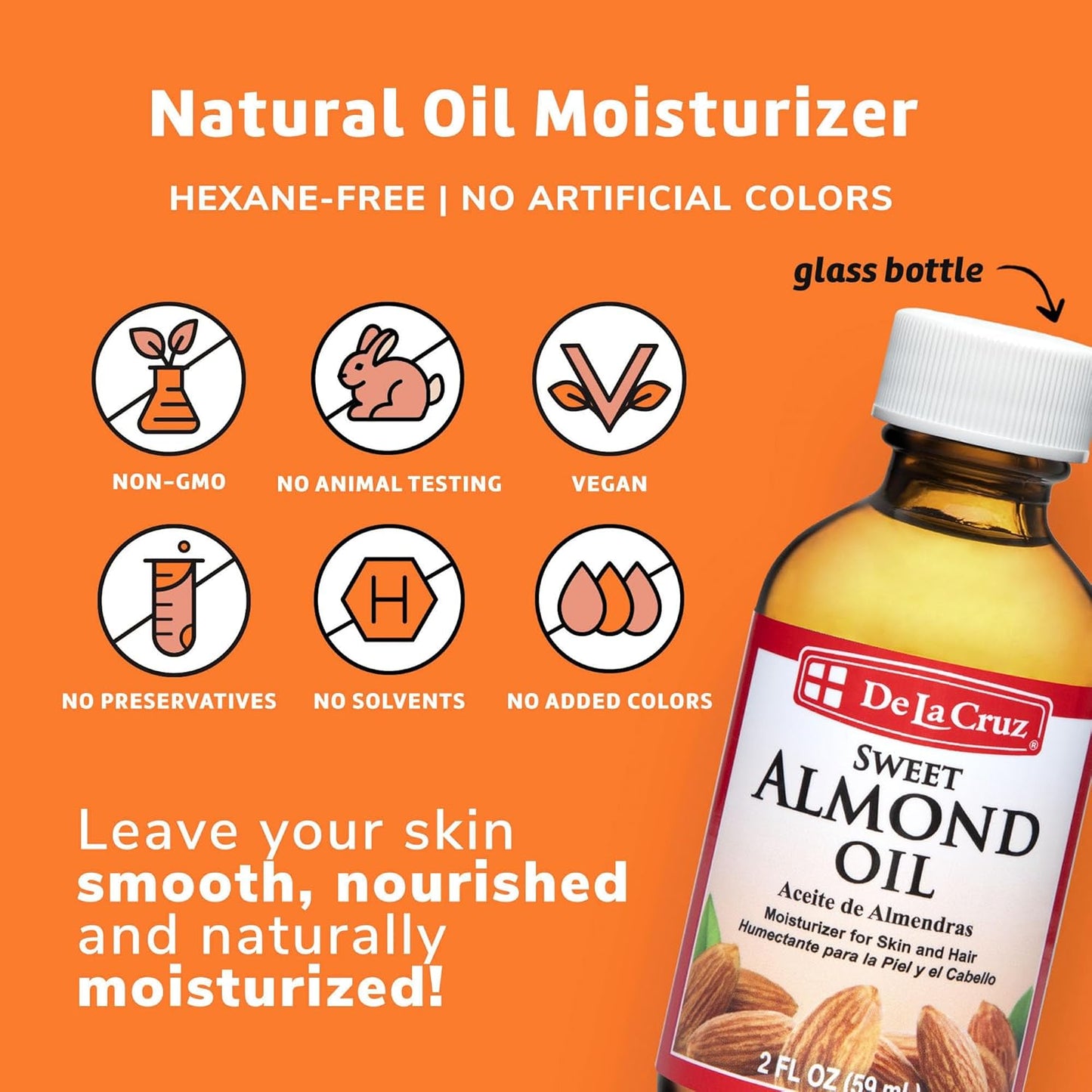 De La Cruz Sweet Almond Oil 2 FL OZ - Expeller Pressed for Skin & Hair - 6 Pack