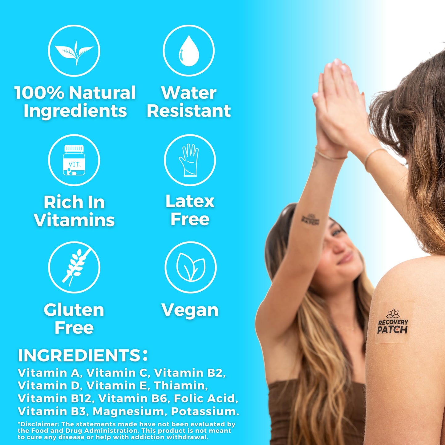 Party Treats Recovery Patches 10 Pack - Wake Up Refreshed & Energized with Our 100% Natural Ingredients Patch - Individually Wrapped, Skin-Friendly & Waterproof - Enhanced Morning Formula