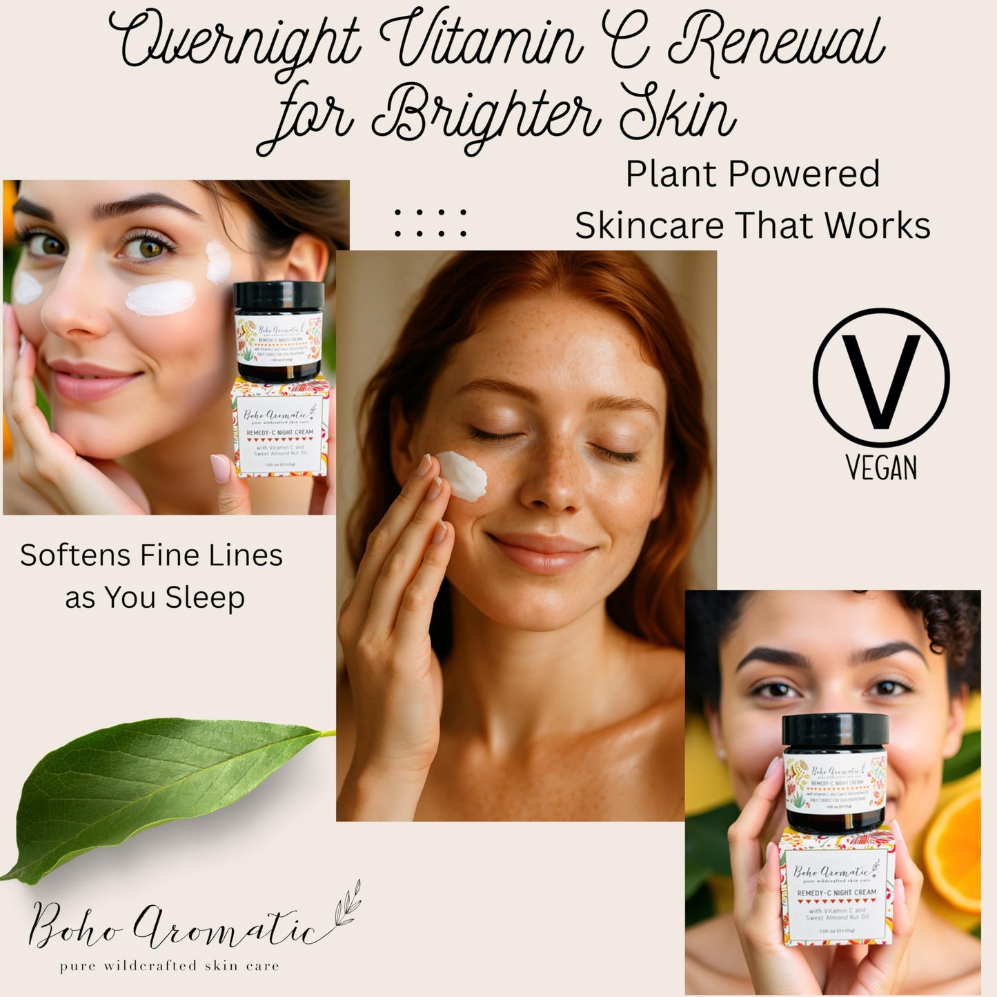Vitamin C Night Cream for Face, Brightening Vitamin C Moisturizer Face Cream – Hydrating Rich Night Serum Cream in Eco-Friendly Glass Jar, cruelty free by Boho Aromatic Remedy-C