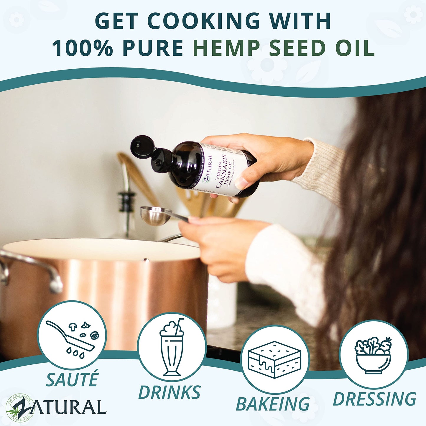 Zatural 100% Pure Hemp Seed Oil - Food Grade & Cold Pressed - Virgin Hemp Oil for Cooking, Smoothies, and Salads (1 Gallon)
