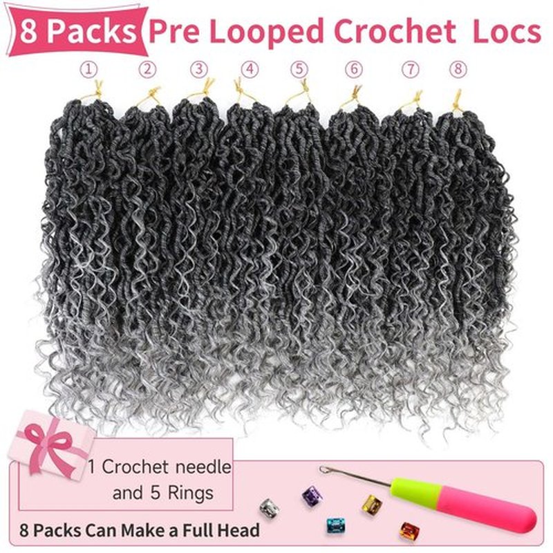 Alicoco Goddess Locs Crochet Hair 14 Inch 8 Packs Faux Locs Crochet Hair For Women Boho Soft Locs Pre-looped River Crochet Locs With Curly Ends (14 Inch (Pack of 8), TGery)