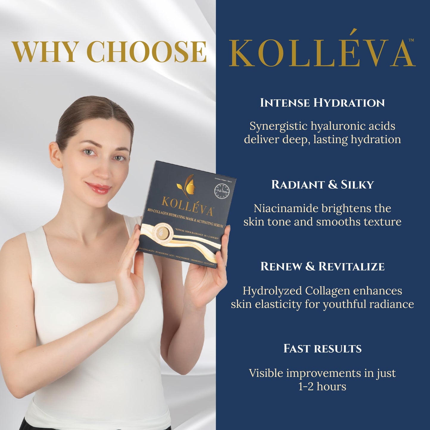Kolléva Bio-Collagen Hydrogel Face Masks - Instant 2-Hour Radiant Glow & Deep Hydration, Clinical-Grade Anti-Aging - 4 Pack with Activating Serum, USA Innovation