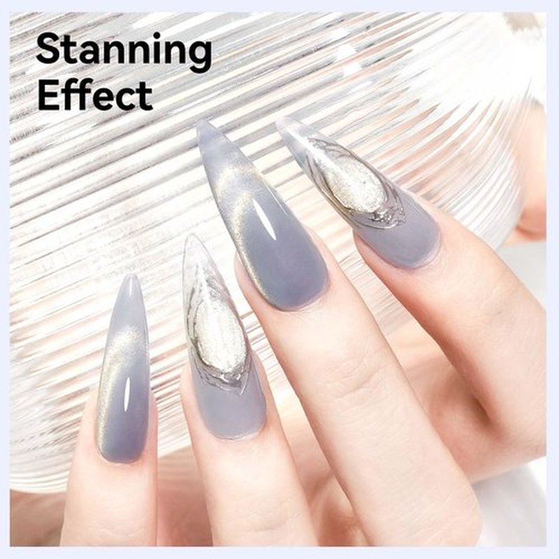 Bevimee Silver Cat Eye Gel Nail Polish, Magnetic Gel Polish Glitter Holographic Nail Polish With Magnet Gold Shimmer Cateye Effect, UV Velvet Gel Nail Art Manicure Salon DIY Home, 12ML