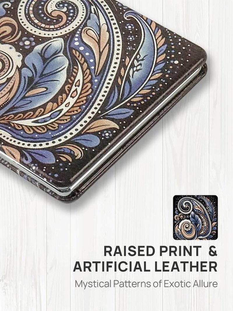 OMIRO Compact Mirror, Unique Painting PU Leather 1X/3X Magnification, Ultra Portable for Purses, 2.4" W x 3.4" L (Paisley)
