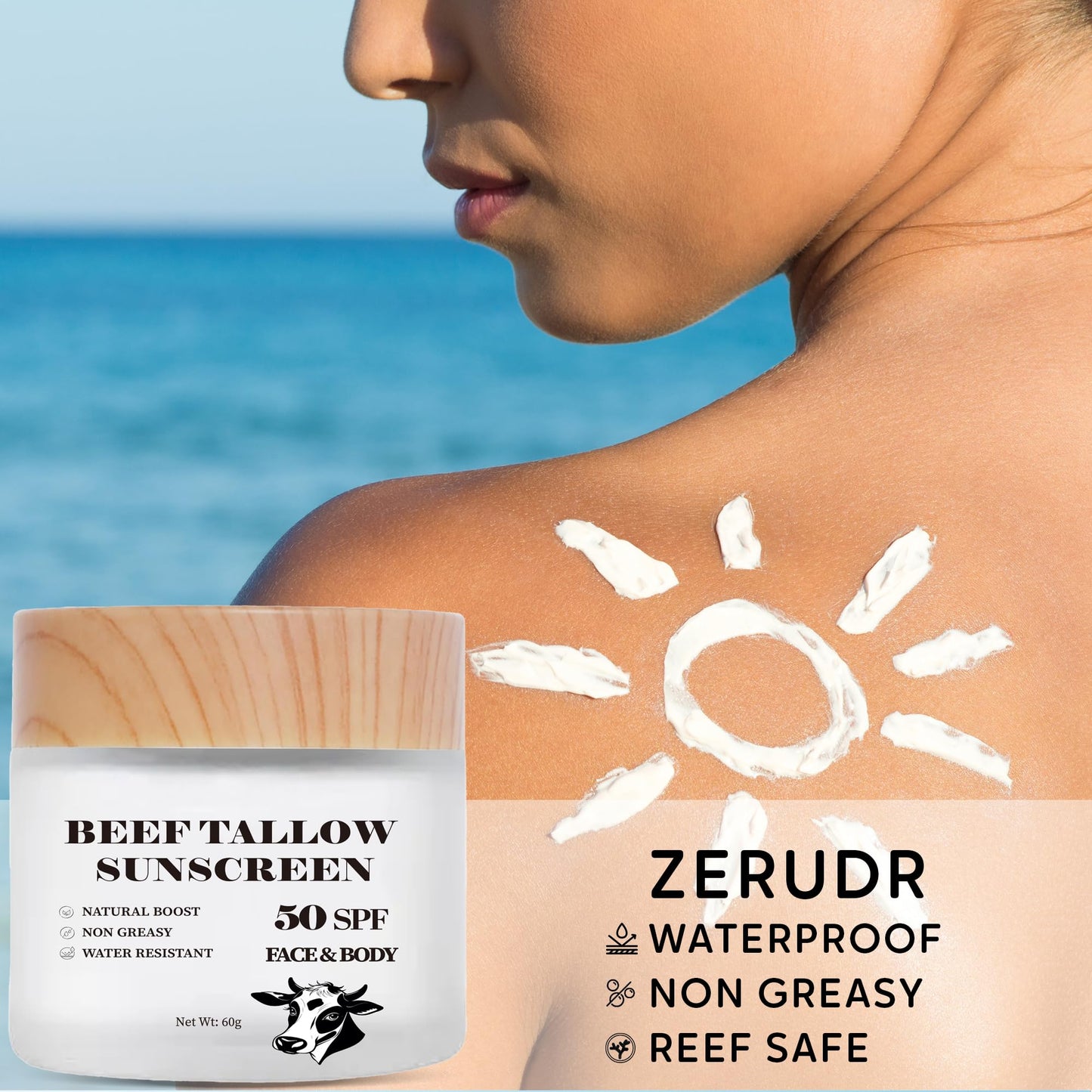 Scosvvi Tallow Sunscreen SPF 50: zinc oxide sunscreen non toxic Sunblock -Face & Body Sun Protection for Adults & Kids- 2 oz