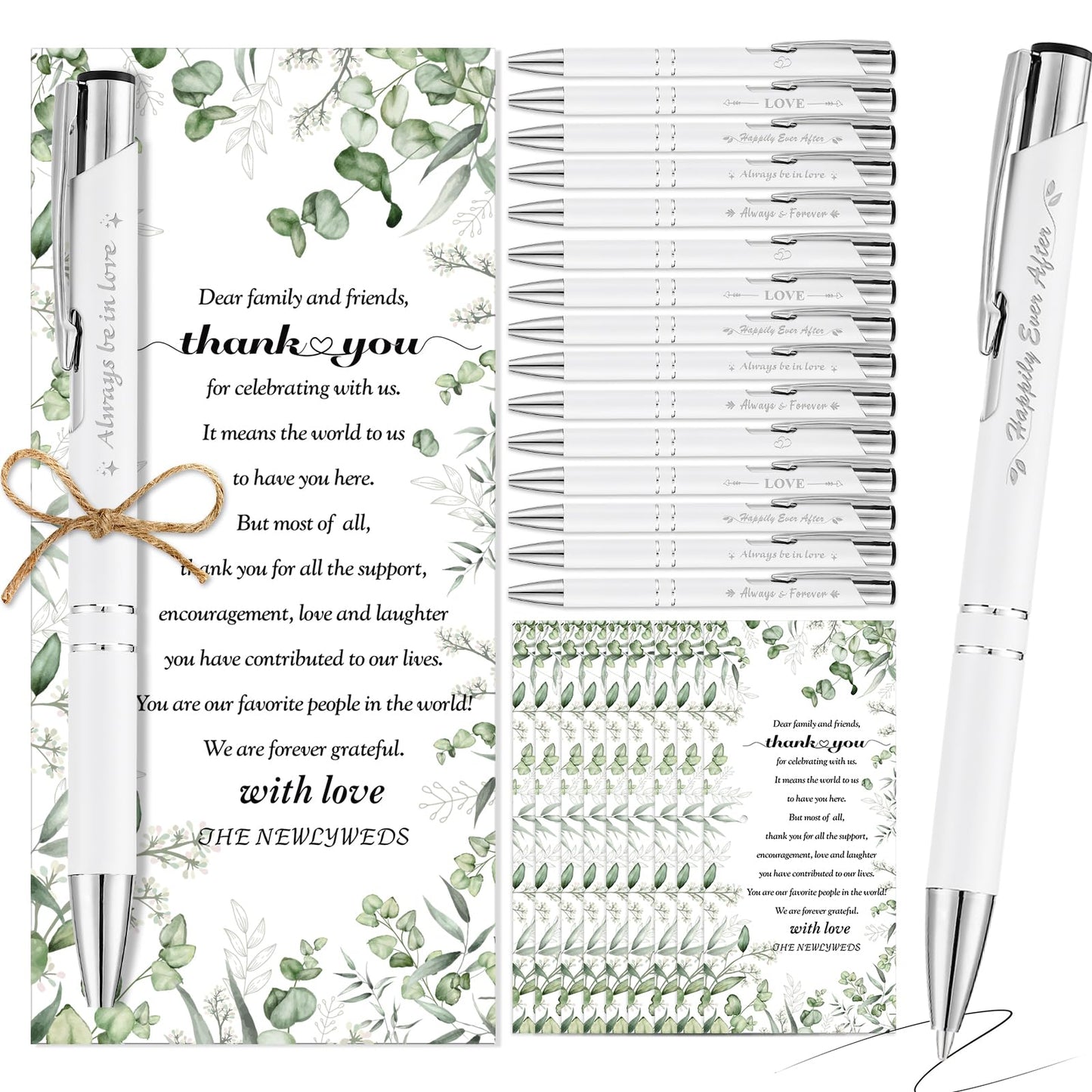 YOXIFUFA 30 Sets Bridal Shower Pens Gifts Wedding Favors for Guests Bulk Includes Retractable Ballpoint Pen with Greeting Thank You Cards for Guest Wedding Souvenirs Party Supplies