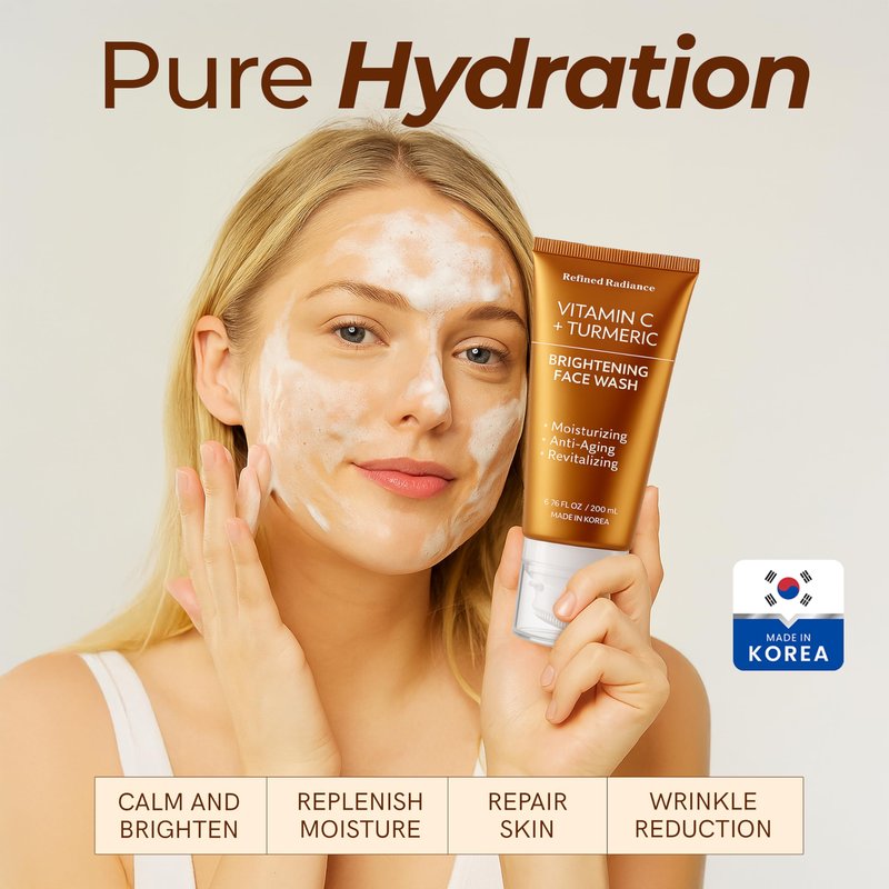 Refined Radiance Hyaluronic Acid & Collagen Face Wash – Dermatologist Tested, Anti-Aging, Korean Skin Care, Hydrates Firms Soothes – Clean, Vegan, Gentle Facial Cleanser for Dry Sensitive Skin, 200 ML