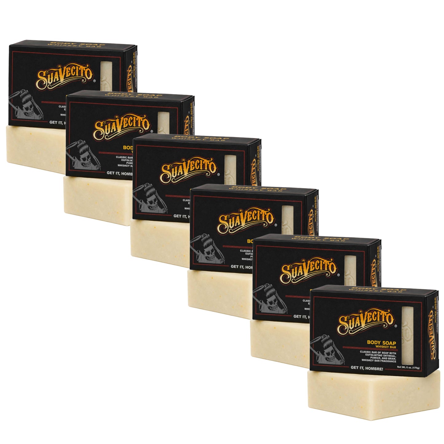 Suavecito Body & Hand Soap Bars Moisturizing Masculine Whiskey Bar Fragrance 6 oz 6 Pack