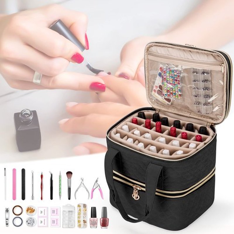 Yarwo 3 Layers Nail Polish Organizer Holds 48 Bottles (15ml/0.5 fl.oz), Detachable Nail Polish Case with Adjustable Dividers, Travel Case for Manicure Set, Black (Bag Only, Patent Pending)