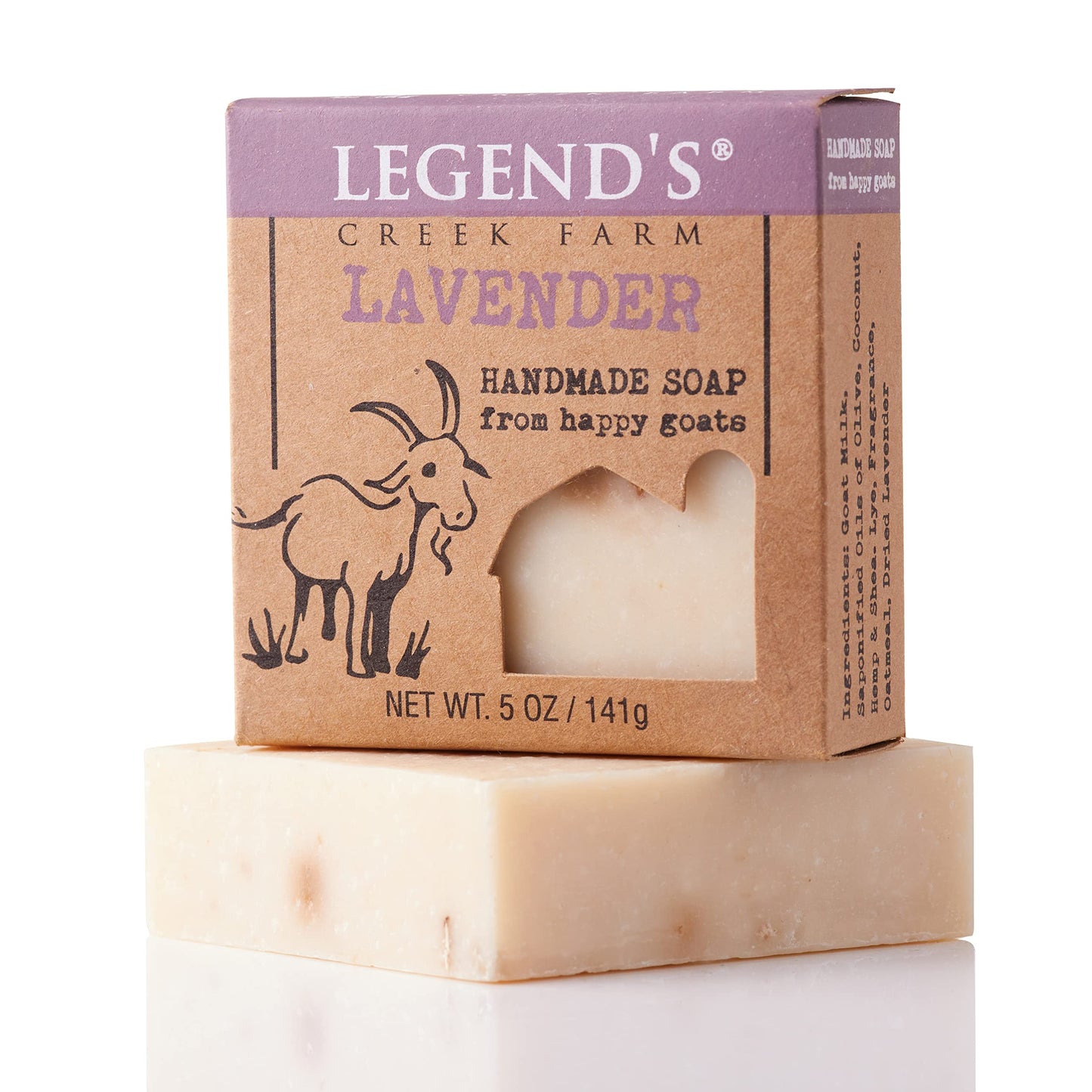 Legend's Creek Farm Goat Milk Soap - Cleansing Moisturizing Bar for Hands and Body - 5 Oz Creamy Lather, Nourishing, Gentle Natural Soap for Sensitive Skin, Handmade in USA (Lavender, Pack of 1)