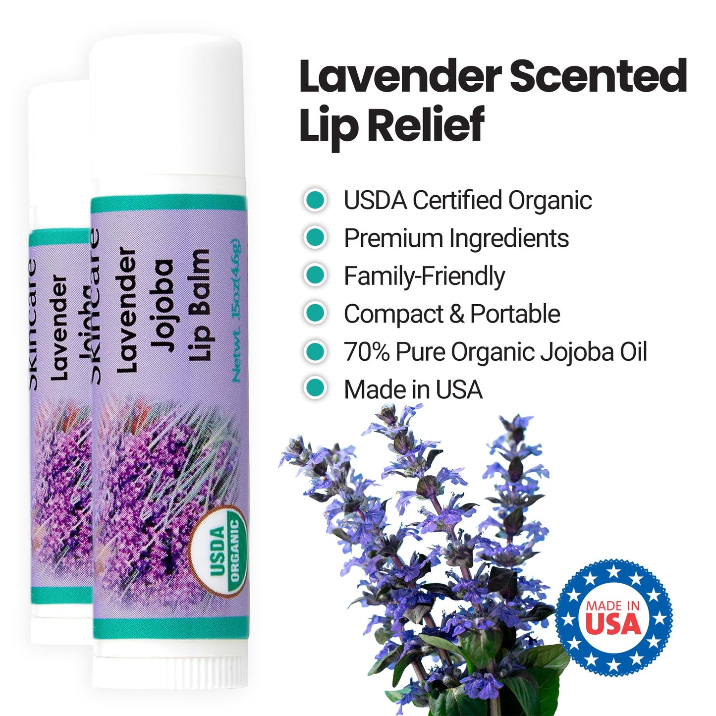 USDA Organic Lavender Jojoba Oil Lip Balm 2-Pack (0.15 oz)
