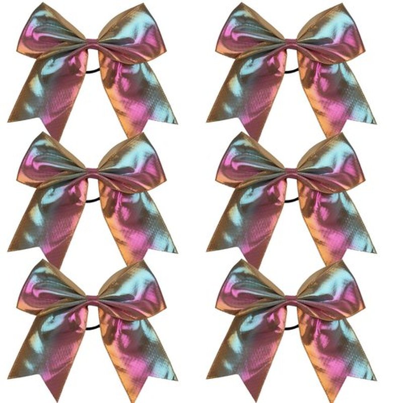Metallic Sequin and Holographic 8 Inch Cheer Bow Cheerleader Cheerleading Jumbo Cheer Bow Hair Tie(Yellow Holographic)