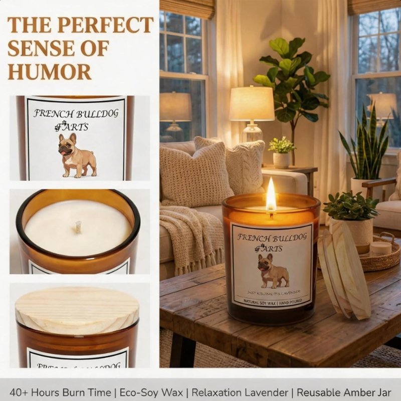 French Bulldog Gifts for Women - Dog Farts Candle | Natural Soy Wax, Pet Safe, Scented Home Decor