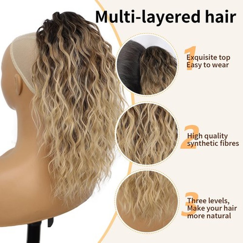 ORSUNCER Claw Clip Ponytail Extension 18" Curly Wavy Pony Tails Hair Extensions Layered Natural Looking Clip on Ponytails for Women Synthetic Hair Extensions (Ombre Black Mix Blonde)