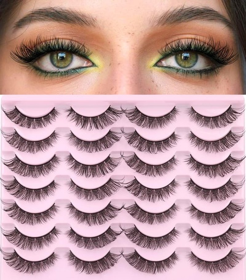 Natural Lashes Wispy Faux Mink Lashes Natural Look Cat Eye False Eyelashes Cluster Strip Lashes 16mm Short Eye Lashes Pack 14 Pairs