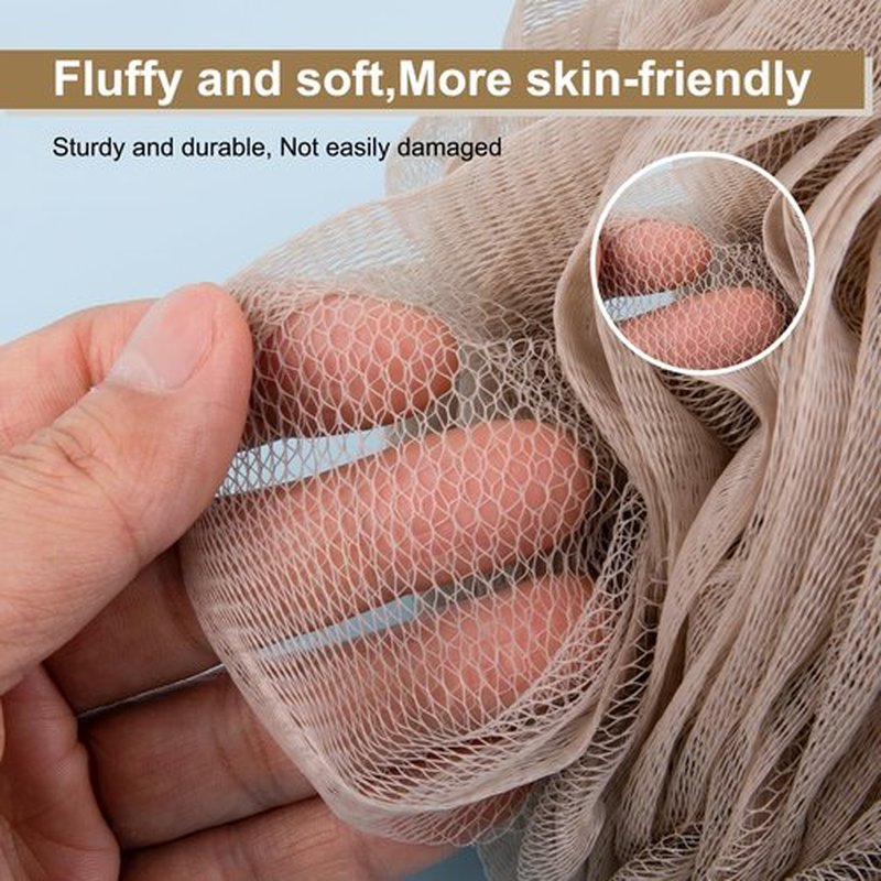MTDLYICE Loofah Sponge 4 Pack, Bath Sponge Soft Mesh Shower Puff Loofah for Women 100g, Exfoliating Body Scrubber, lufas for Women, Shower Accessories (Apricot)