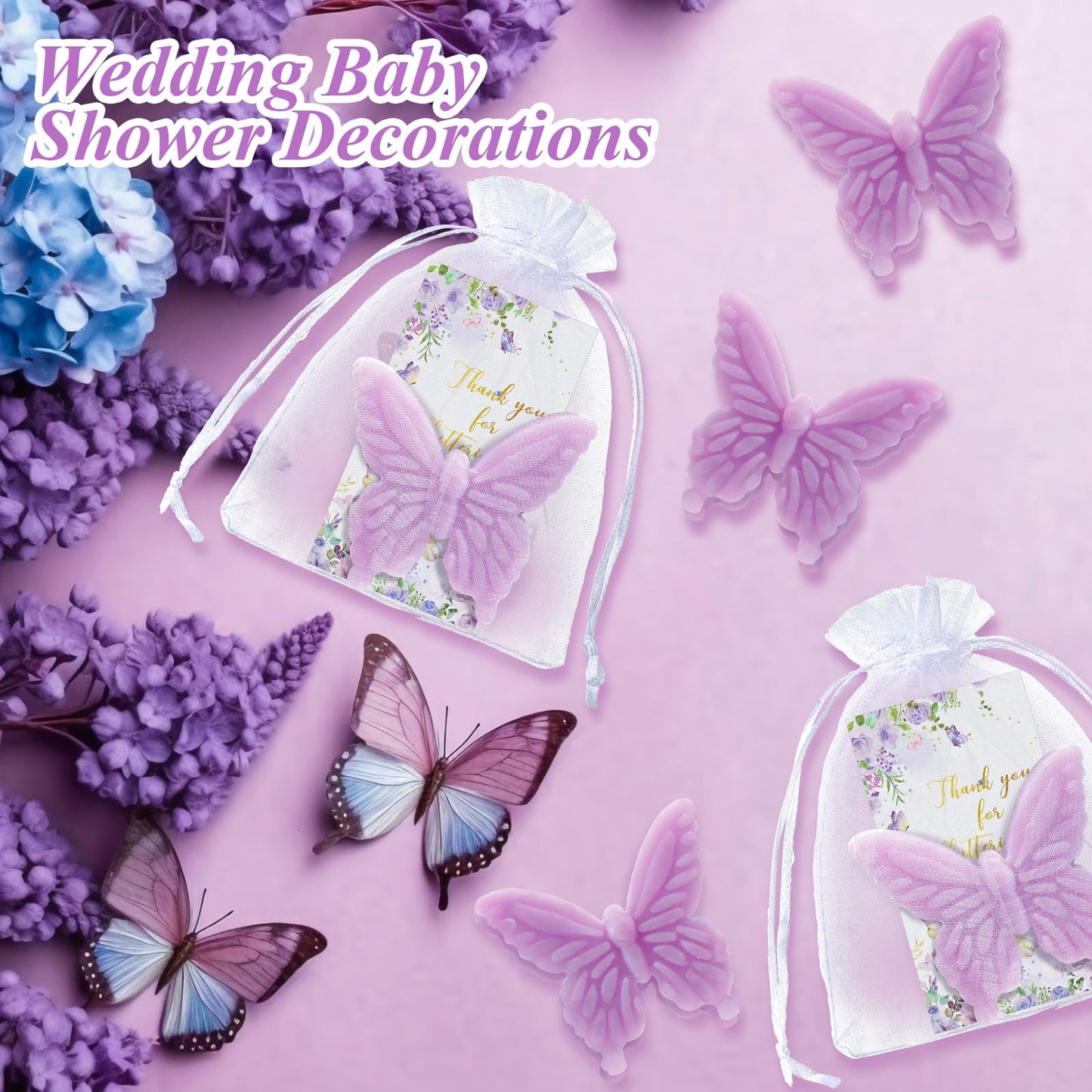 Dunzy 100 Set Butterfly Theme Baby Shower Favors for Guests Butterfly Soap Gifts with Thanks You Card Baptism Gender Reveal Party Wedding Favors Decorations Engagement Souvenirs (Purple)