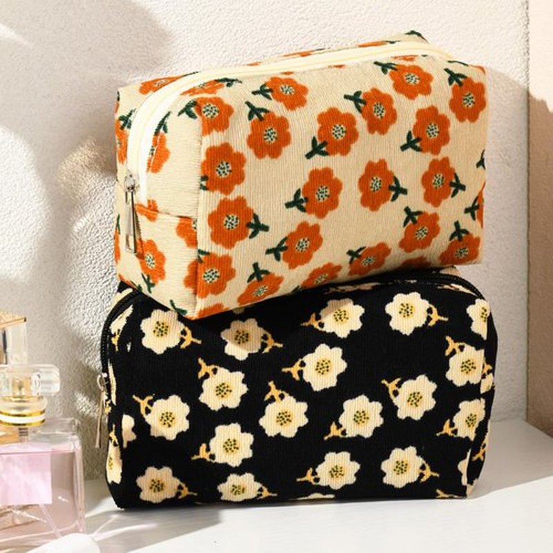 SOIDRAM 2 Pieces Makeup Bag Floral Cosmetic Bag Purple Blue Makeup Pouch Travel Toiletry Bag Organizer Cute Makeup Brushes Storage Bag for Women