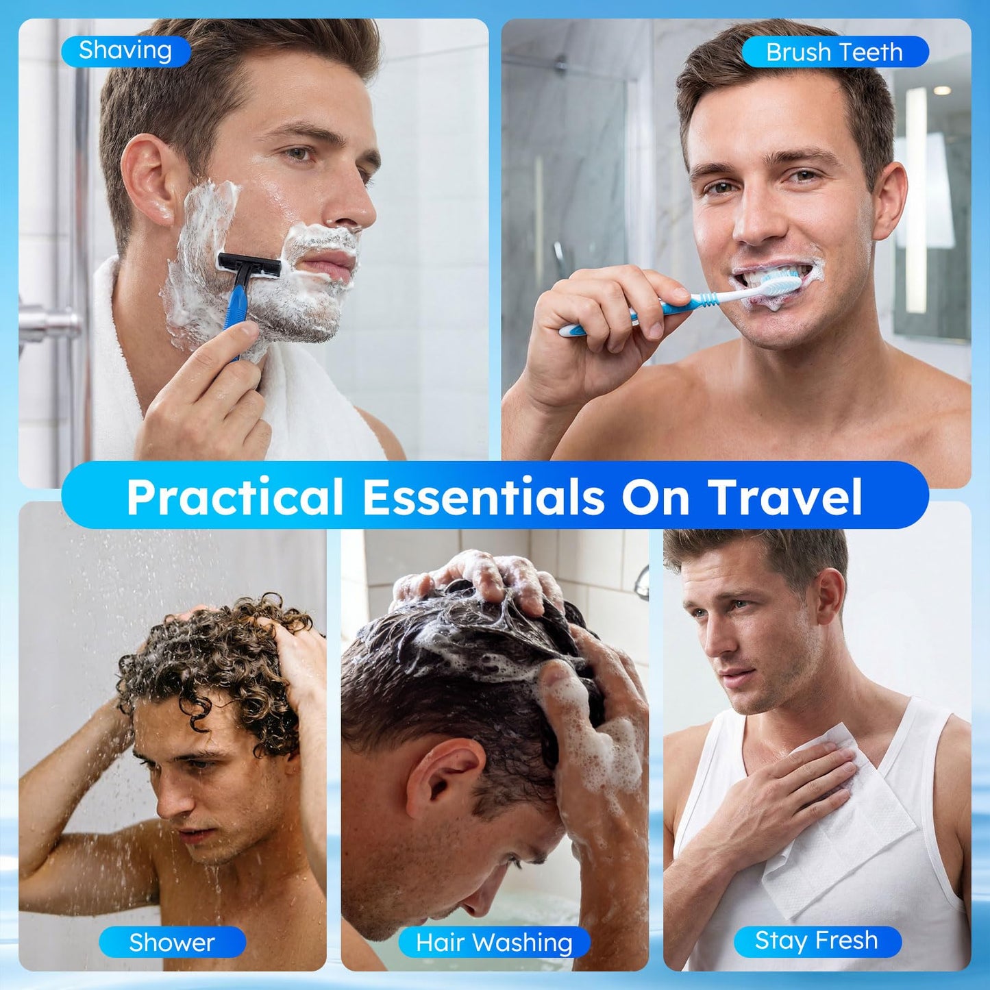 Travel Hygiene Kit Personal Toiletries Bulk, Disposable Homeless Care Package Supplies, Men Toiletry Set Cleaning Essentials Individually Wrapped for Camping, Travel, Relief, Charity (11-in-1, 100)