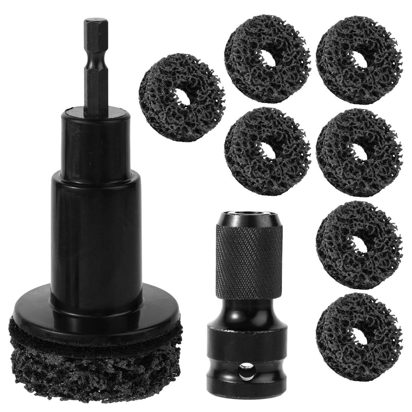 Wheel Hub Resurfacing Cleaner Tool Kit, Includes Grinding Head Adapter and 7 Pads for Cleaning Wheel Studs Hubs & Rotors Compatible with 1/2in Impact Wrenches & 1/4in Hex Shank Electric Drills