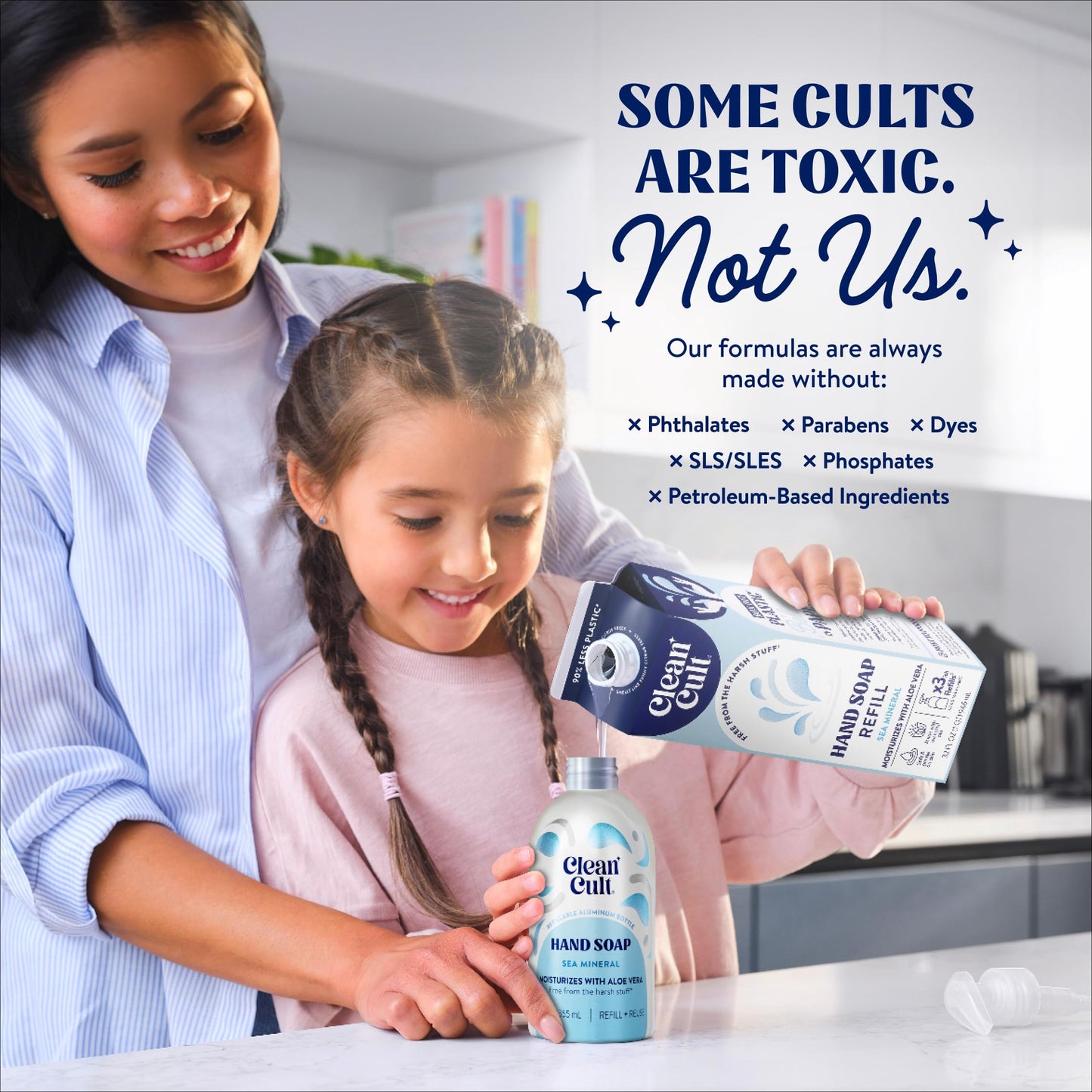 Cleancult - Liquid Hand Soap Refills - Sea Minerals - Gentle On Sensitive Skin - Made with Aloe Vera & Essential Oils - Eco Friendly - Paper-Based Packaging - 32 oz/3 Pack