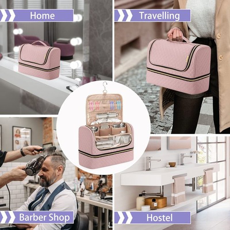 Yarwo Airwrap Storage Bag Compatible for Shark FlexStyle Styling (HD 430/440), Double Layers Portable Travel Case for Shark Flexstyle/Dyson Airwrap and Hair Styler Attachments, Dusty Rose (Bag Only)
