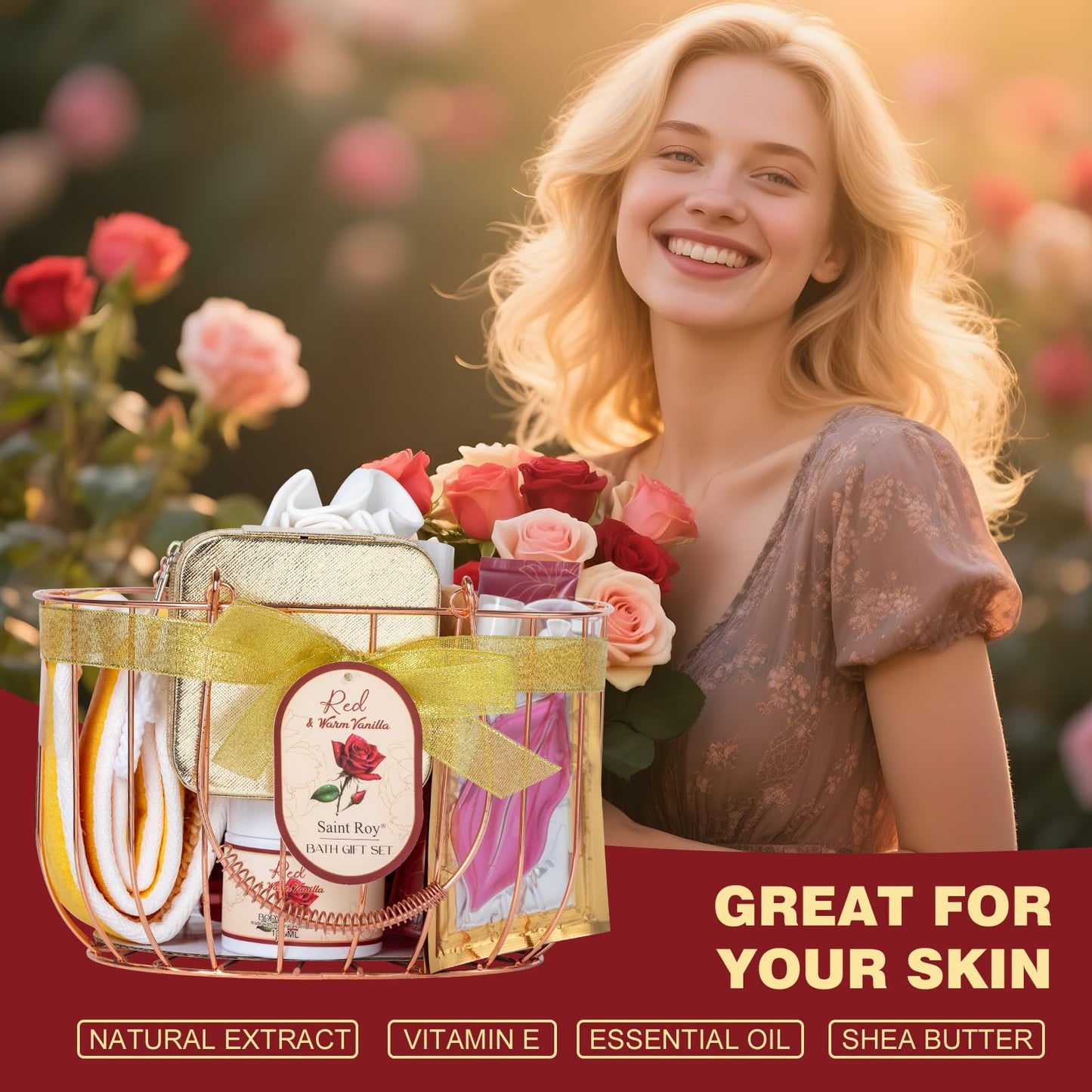 Vanilla Rose Beauty Skin Care Kit, 23Pcs Spa Bath and Body Gift for Women