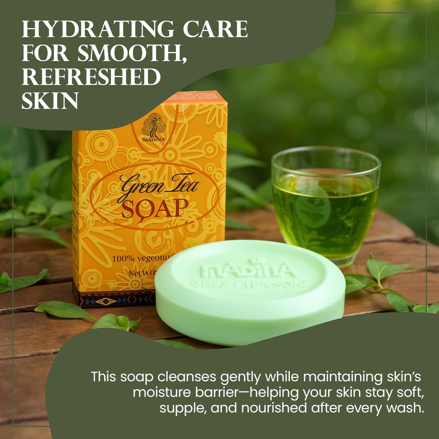 Madina Green Tea & Vitamin E Soap Bar – Antioxidant, Moisturizing, Hydrating, Skin Rejuvenating, Gentle Daily Cleanser, Vegetable-Based, For All Skin Types, 6 Pack (3.5 oz Each)
