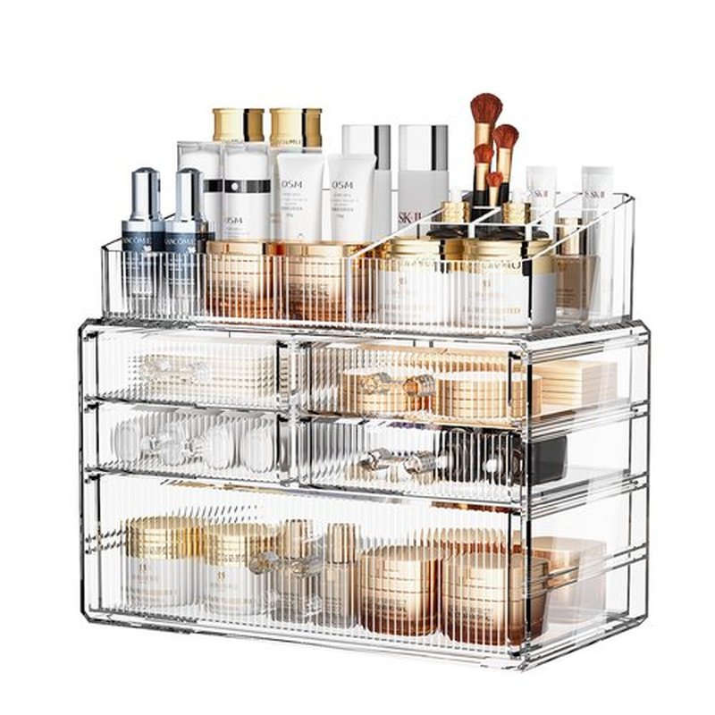 ZHIAI Stackable Storage Drawers, Acrylic Bathroom Counter Organizer Clear Makeup Organizers for Vanity, Kitchen Cabinets, Bathroom, Undersink, Home Organization and Storage (1 Top 5 Drawers)
