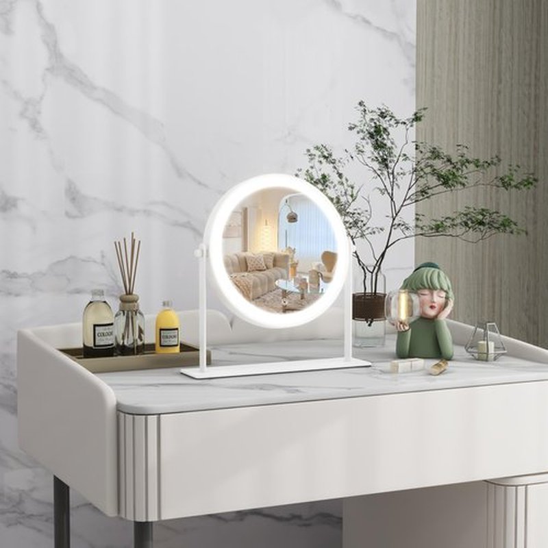 ROLOVE 10"x10" Lighted Makeup Mirror, Vanity Mirror with Lights, Dimmable Touch Screen, Light up Mirror, Portable Travel Mirror, Cosmetic Mirror for Makeup Desk, 360° Rotation, White