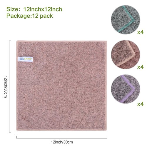 SINLAND Microfiber Face Towels Ultra Soft Facial Washcloths Face Cloth 12Inch x 12Inch 12 Pack Multicolor
