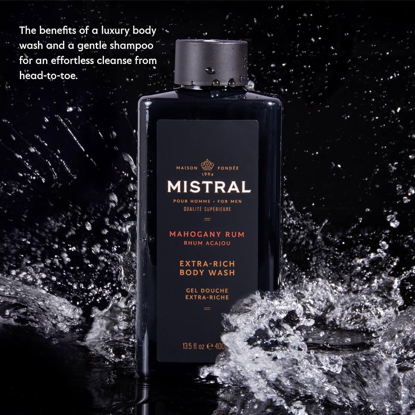 Men's 2-in-1 Body Wash & Shampoo - Black Amber, 13.5 oz | Natural, SLS & Paraben Free