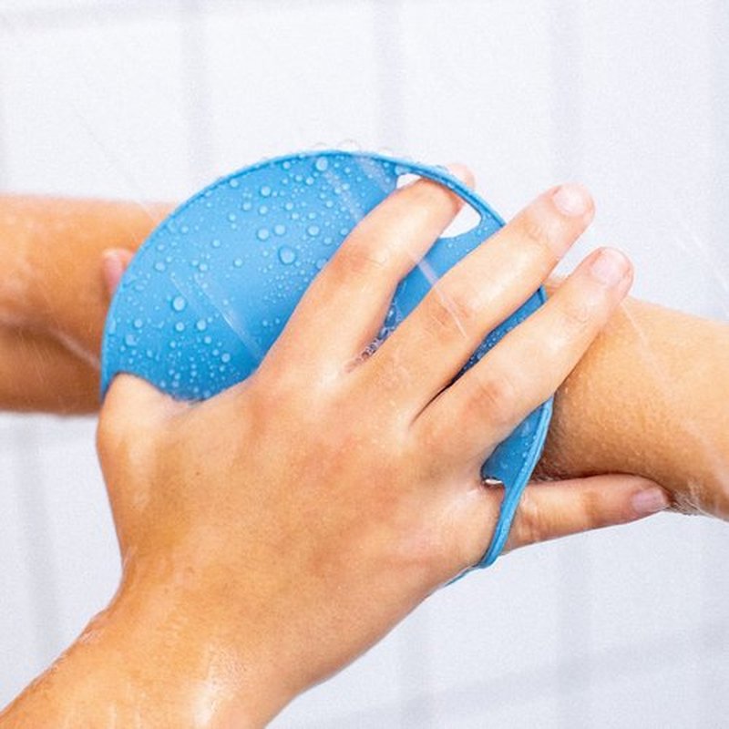 Boie USA Flat Body Scrubber - Soft Silicone-Like Exfoliating Shower Scrubber & Body Cleansing Brush - Stick-to-Wall Loofah Replacement - Body Exfoliator for All Skin Types - Red