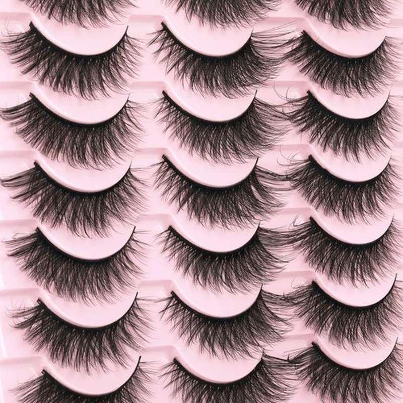 Kiromiro False Eyelashes Natural Look Wispy Faux Mink Lashes Fluffy 14mm Cat Eye Short Strip Lashes Pack