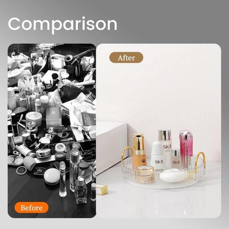 Aveniee Rotating Makeup Organizer for Vanity, Perfume Skincare Make Up Storage Organizers for Bathroom Counter, Clear Cosmetic Dresser Organizer Display Cases, Lipstick Spinning Holder(1 Tier, White)