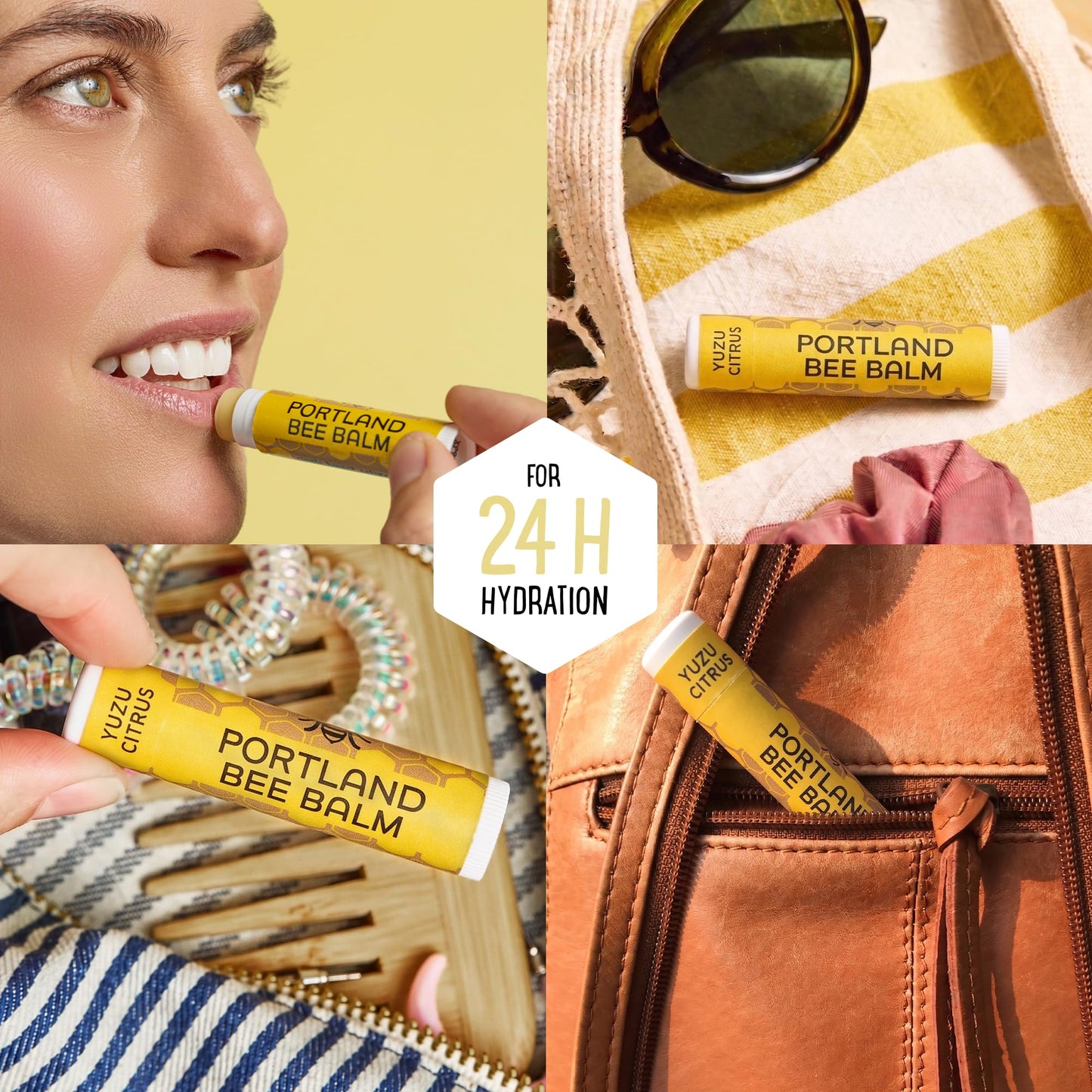 Portland Bee Balm All Natural Handmade Beeswax Lip Balm with Organic Coconut and Olive Oil (Yuzu Citrus) - 24 Count | Natural Lip Balm, Cruelty Free, Plastic Neutral, | Organic Lip Balm