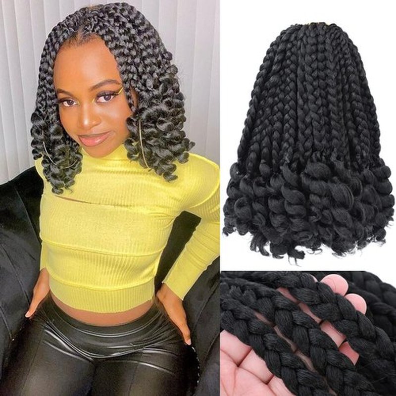 Alimiriam Boho Box Braids Crochet Hair 14 inch 8 Packs Box Braid Crochet Hair with Curly Ends Goddess Box Braids Crochet Hair Extensions for Black Women(14" 8 Packs, #T1B/30)