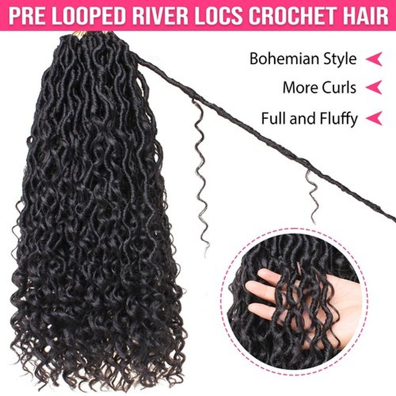 RuiYok 8 Packs Goddess Locs Crochet Hair 12 Inch Short Faux Locs Crochet Hair with Curls Pre-looped Boho Locs Crochet Braids for Black Women Synthetic Crochet Soft Locs Braiding Hair Extensions 1B