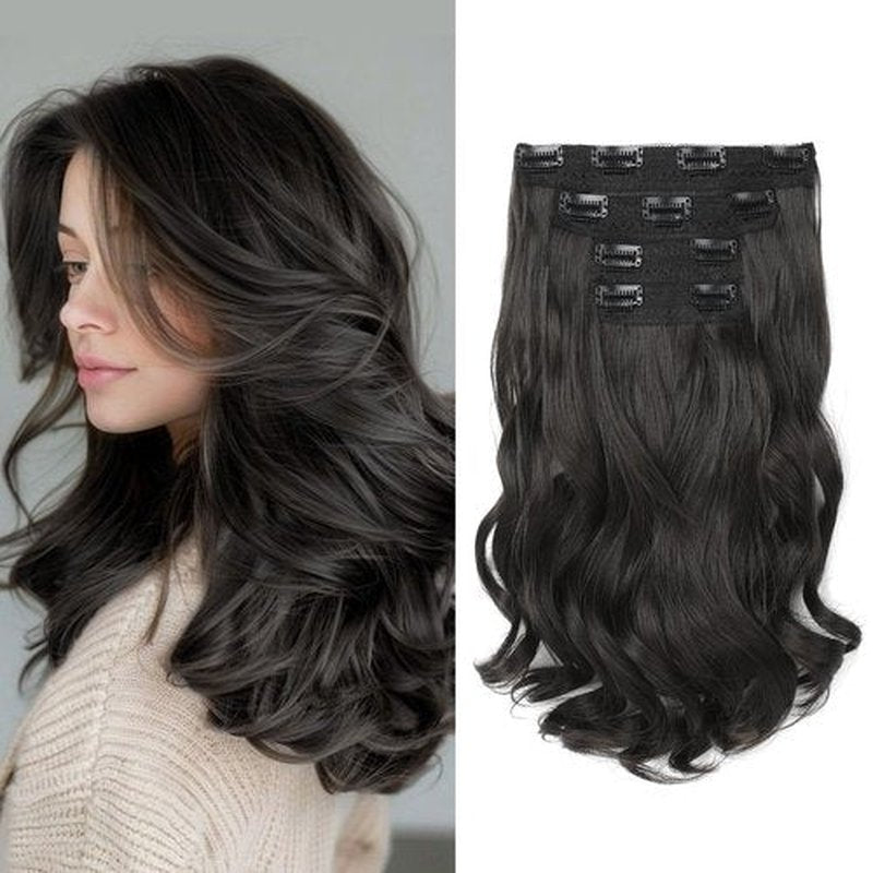 HOOJIH Hair Extensions, Clip in Hair Extensions 4PCS Black Brown Hair Extension 14" Short Curly Clip on Hair Extensions Invisible Lace Weft Natural Soft Hairpieces for Women - Black Brown