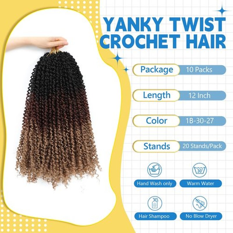 Passion Twsit Hair 12 Inch - 1B/30/27 Yankee Twist Crochet Hair 10Packs Passion Twist Braiding Hair Prelooped Mini Spring Twist Crochet Hair for Black Women(12 Inch,1B/30/27)