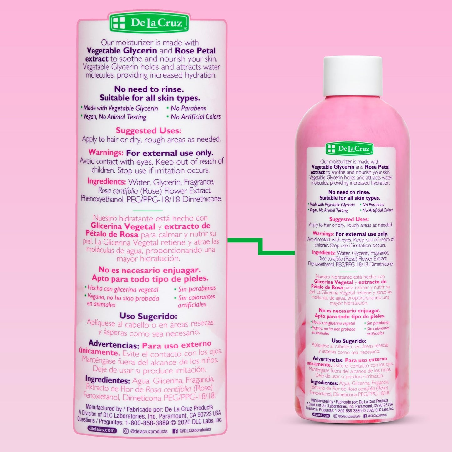 De La Cruz Rose Water and Glycerin for Face - Rosewater Facial Toner and Moisturizer for Skin and Hair 8 fl oz (236 mL) - 3 Bottles