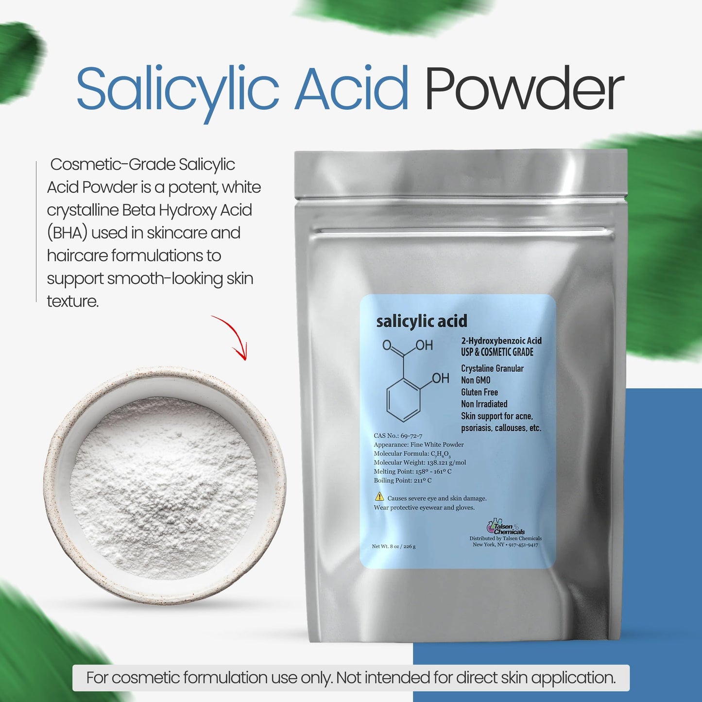 Pure Salicylic Acid Powder DIY Cosmetics Salicylic Acid by Talsen Chemicals (4 Ounce / 113 Gram)